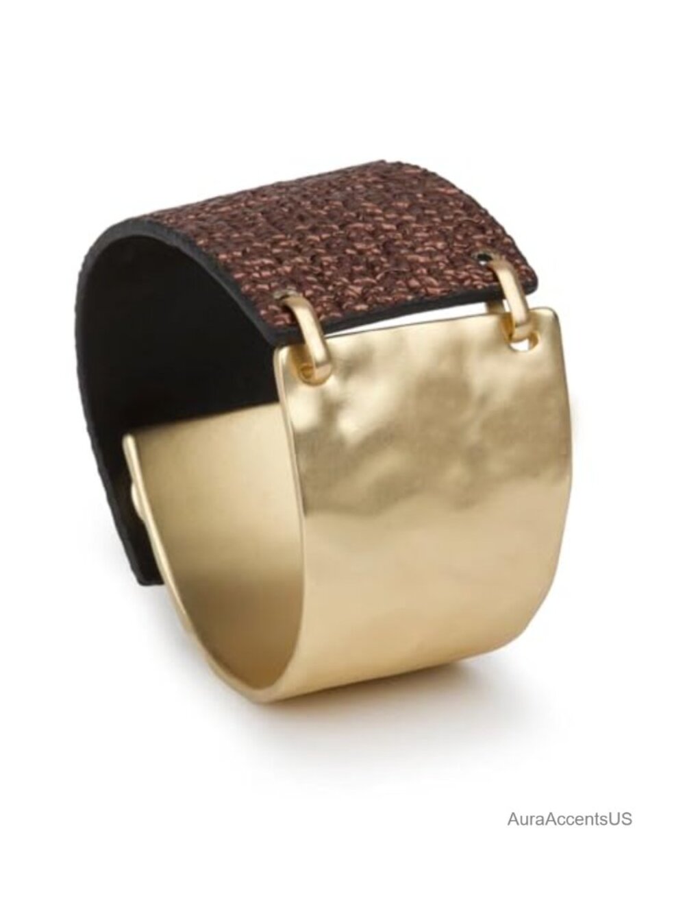 Chunky Leather Wrap Bracelet for Women with Gold Metal Accent Statement Bangle